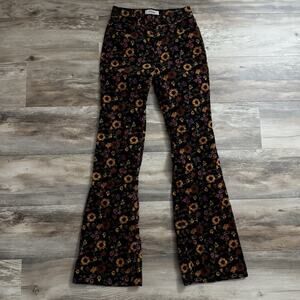 Wrangler Women’s Fierce Flare Black Floral Corduroy Jeans Size 0x32 Western Boho